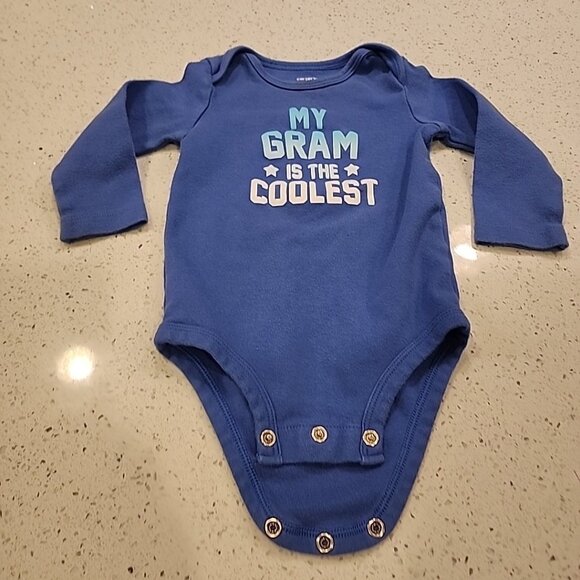 Carters One Piece 9 Months My Gram Is The Coolest Blue Long Sleeve Snaps - Picture 1 of 3